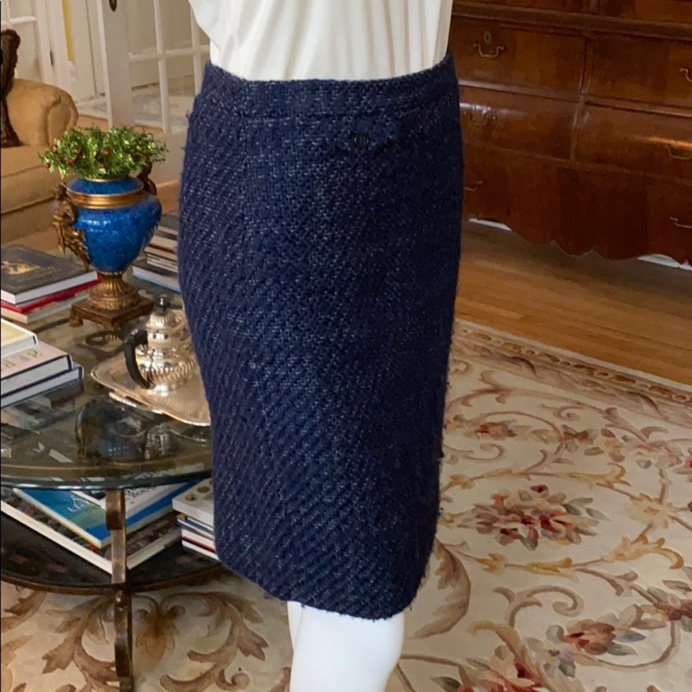 Navy wool tweed pencil skirt by J. Crew
